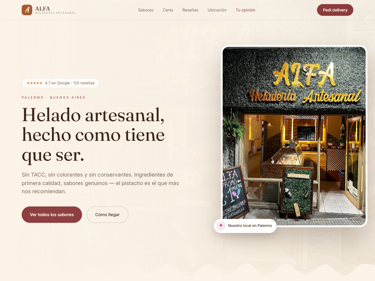 Sitio para ALFA Heladería Artesanal, heladería real en Palermo