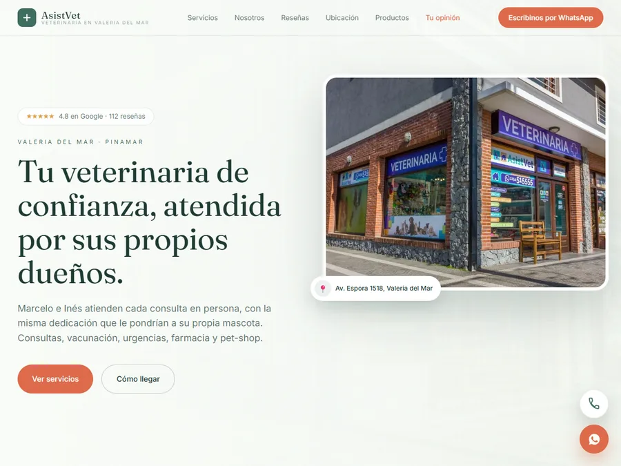 Sitio real de AsistVet, veterinaria en Valeria del Mar