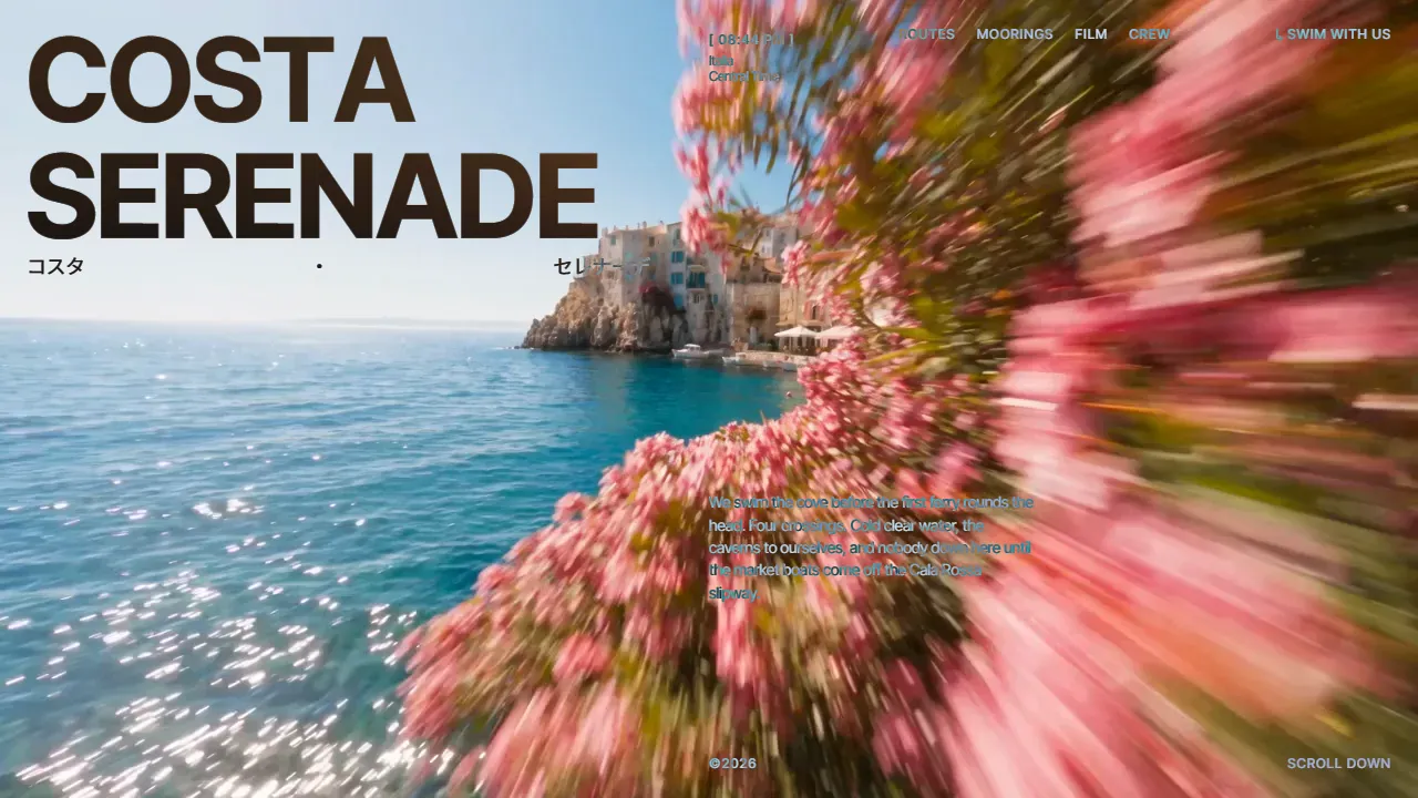 Concept de landing para un grupo de nado en aguas abiertas en la costa de Liguria