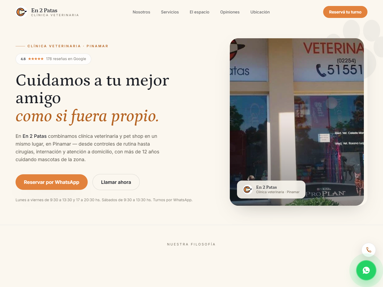 Sitio real de En 2 Patas, clínica veterinaria y pet shop en Pinamar