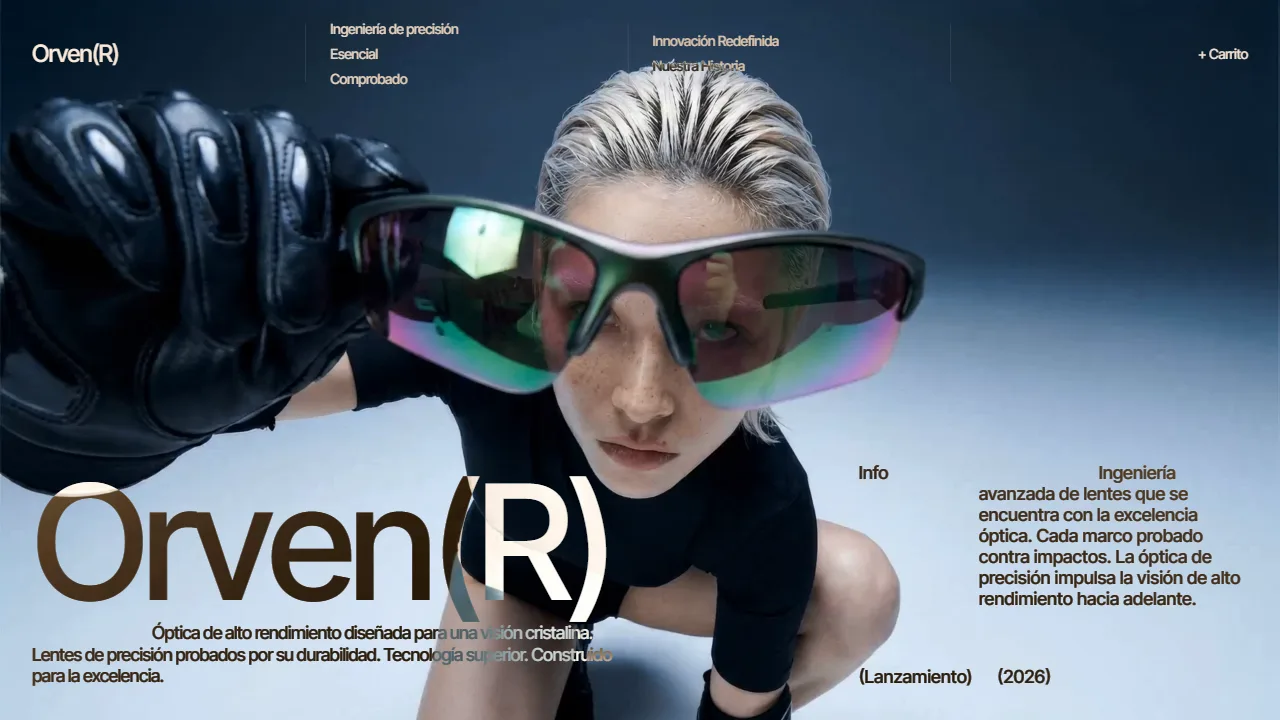 Concept de landing para marca de anteojos de rendimiento