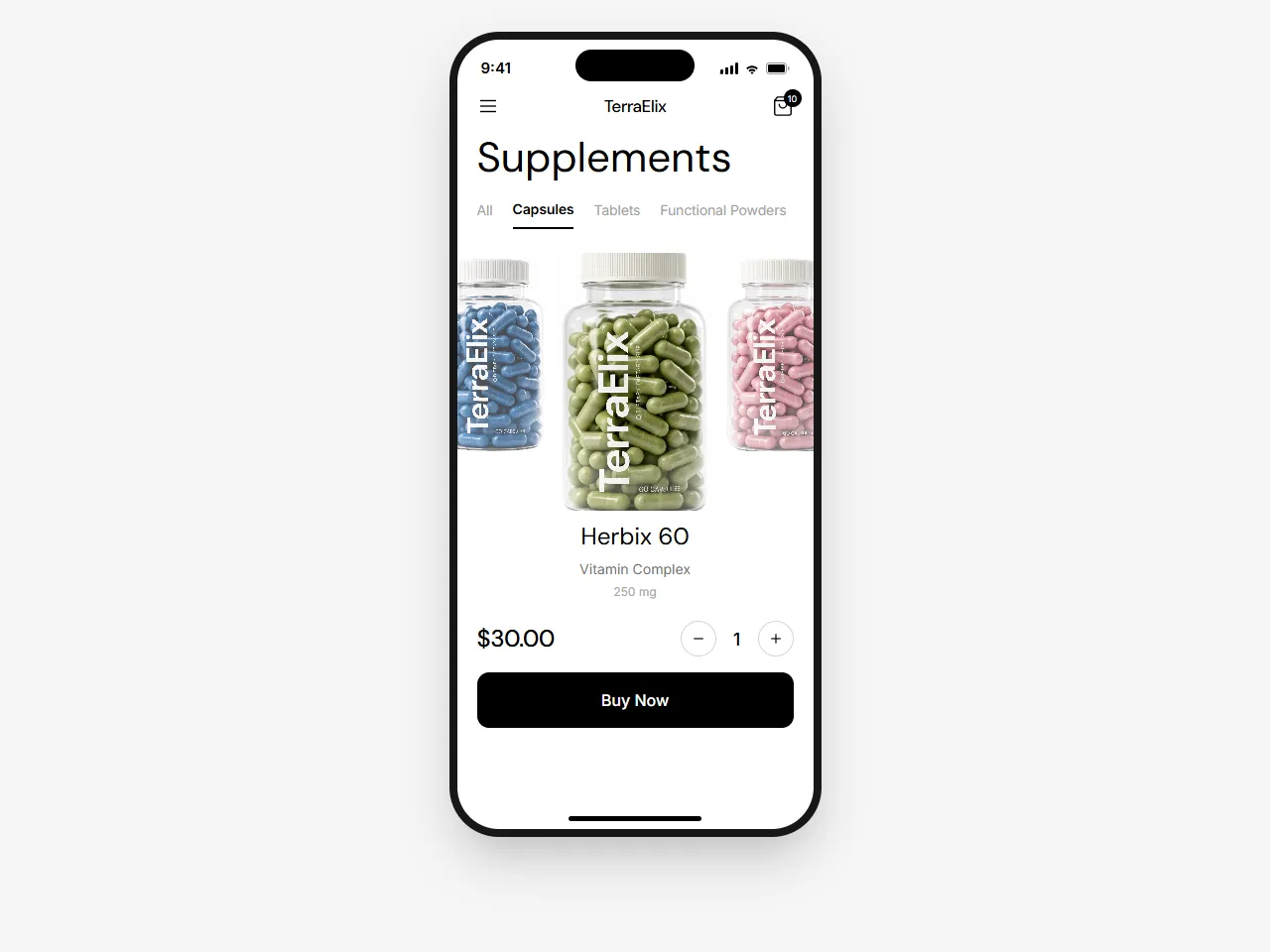Concept de app para venta de suplementos
