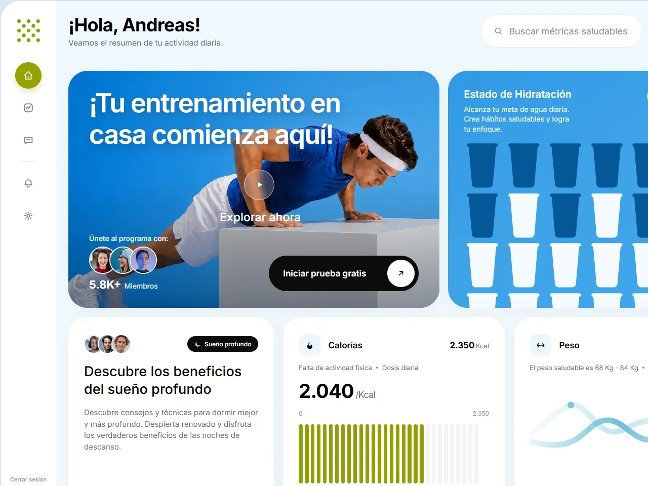 Concept de app de actividad física y bienestar